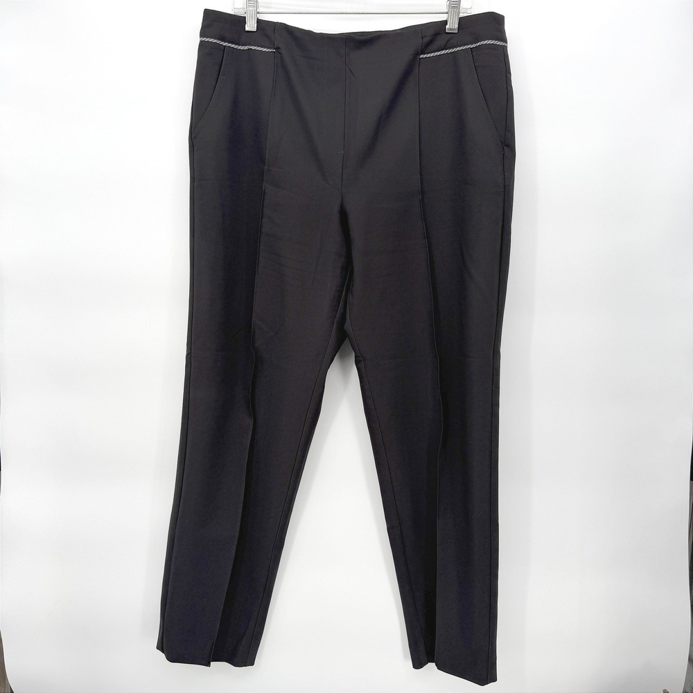 Emma & Olivia Dress Pants Black Straight Leg Piped Trim Professional Office 14